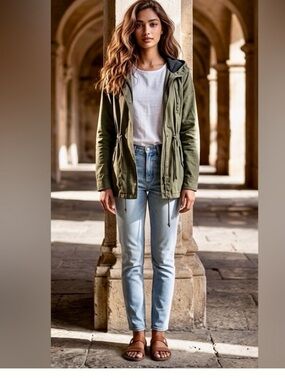 Ambiance Army Olive Green Utility Jacket Size L